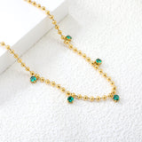 4mm Round Emerald Zirconia Accessories 3mm Bead Chain*40+5cm+6mm Round Plaque Necklace Golden