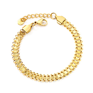 W7mm*Thick0.5mm Chain Bracelet18+3cm+6mm Round Tail Plaque Gold Color