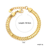 W7mm*Thick0.5mm Chain Bracelet18+3cm+6mm Round Tail Plaque Gold Color