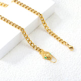 10*17.2mm Snake Head Sticky Green Zirconium Accessories Thickness 2.3+Width 5mm*Length 40cm Chain Necklace 45cm Gold color