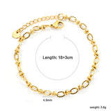 4.3mm Chain Bracelet 18+3cm+6mm Round Tail Plaque Gold Color