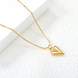 12.2*15mm Pointed Heart Pendant 0.9 Round Snake Bead Chain*40+5cm+6mm Round Plaque Necklace Golden