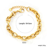 W8.6mm*Thick3mm Chain Bracelet 18+3cm+6mm Round Tail Plaque Gold Color