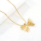 30*18.5mm bow pendant 1.2mm round snake*45+5cm+6mm round plate necklace gold color