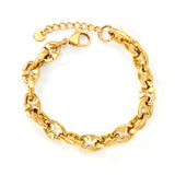 W8.6mm*Thick3mm Chain Bracelet 18+3cm+6mm Round Tail Plaque Gold Color