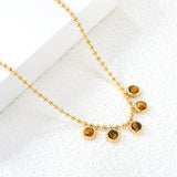 6mm round tiger's eye stone accessories 2mm bead chain *40+5cm+6mm round plate necklace Golden