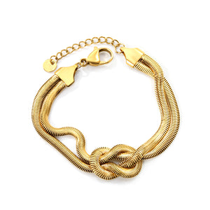 20*15mm Double Chain Buckle Knot Bracelet Wire Diameter 4*Thickness 2mm*17+3cm+6mm Round Tail Plate Gold Color