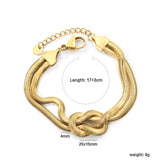 20*15mm Double Chain Buckle Knot Bracelet Wire Diameter 4*Thickness 2mm*17+3cm+6mm Round Tail Plate Gold Color