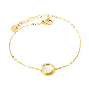 Steps Oval with White Shell Bracelet 0.3 Cross Chain 17+3cm+6mm Round Plaque Gold Color