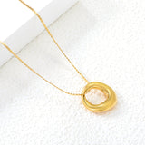 17*18mm Irregular Arc Pendant 1.1mm S Chain*40+5cm+6mm Round Tail Plate Necklace Steel/Golden