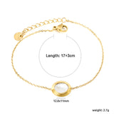 Steps Oval with White Shell Bracelet 0.3 Cross Chain 17+3cm+6mm Round Plaque Gold Color