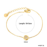 8.5mm Convex Round CNC Zirconium 0.3 Cross Bracelet 18+3cm+6mm Round Tail Plaque Gold Color