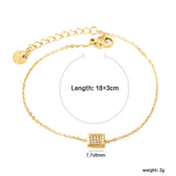 7.7*6mm Convex Rectangle CNC White Zirconium 0.3 Cross Chain Bracelet 18+3cm+6mm Round Tail Plaque Gold Color