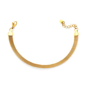 W6mm*Thick1mm Flat Mesh Bracelet18+3cm+6mm Round Tail Plaque Steel/Golden