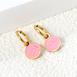 1.6x8mm I.D. Circle with 9.6*9mm Pink Rolled Bag Stud Earrings