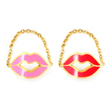 16.3*10.7mm Lips with red/pink oil drip soft ring gold color