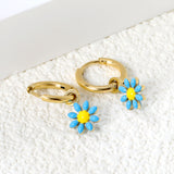 1.6x Inside Diameter 8mm Circle with 7.2mm Black & Green & Yellow & Red & Blue Daisy Earrings