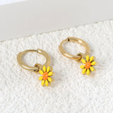 1.6x Inside Diameter 8mm Circle with 7.2mm Black & Green & Yellow & Red & Blue Daisy Earrings