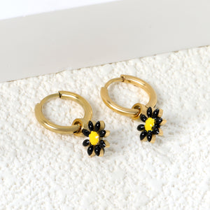 1.6x Inside Diameter 8mm Circle with 7.2mm Black & Green & Yellow & Red & Blue Daisy Earrings