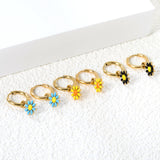 1.6x Inside Diameter 8mm Circle with 7.2mm Black & Green & Yellow & Red & Blue Daisy Earrings