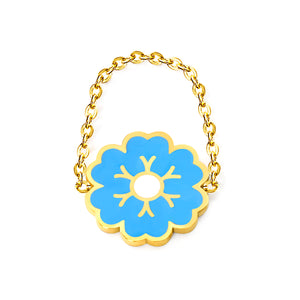 15mm Flower with Blue Drip Oil Soft Ring Gold Color