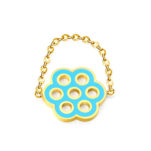 14mm Seven Hole Flower with Blue Drip Oil Soft Ring Gold Color