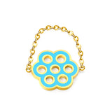 14mm Seven Hole Flower with Blue Drip Oil Soft Ring Gold Color