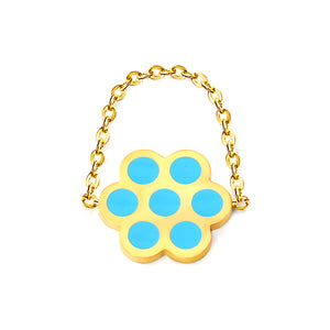 15mm Seven Round Flower with Blue Drip Soft Ring Gold