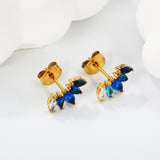 12*7mm size diamond with white zirconium/gradient blue zirconium+white zirconium/mixed zirconium stud earrings gold color