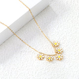 7.8mm six-petal flower white/purple/blue oil drip accessories 0.3 cross chain *40+5cm+6mm round plate necklace gold color