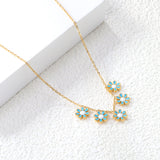 7.8mm six-petal flower white/purple/blue oil drip accessories 0.3 cross chain *40+5cm+6mm round plate necklace gold color