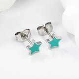 7mm Star with Mint Green Drip Earrings Steel Color