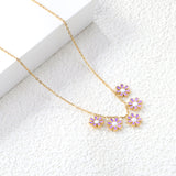 7.8mm six-petal flower white/purple/blue oil drip accessories 0.3 cross chain *40+5cm+6mm round plate necklace gold color