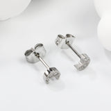 4.2*5mm Moon with CNC Zirconia Stud Earrings Steel Color/Golden Color