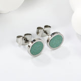 7.7mm Round with Gray Green/Mint Green Glitter Drip Earrings Steel Color