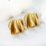 22*20mm Irregular Pleated Stud Earrings Gold Color