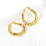 Hollow open round bamboo earrings 28.8mm gold color