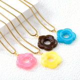 26.7mm Resin White/Red/Blue/Yellow/Coffee/Pink/Peacock Blue/Peacock Green Wreath Pendant 2.0 Square Pearl Chain*40+5cm+6mm Round Plaque Necklace GOLDEN