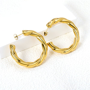 Golden Hollow Open Round Twist Earrings 6.5*42.2mm