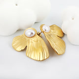 24*37mm Butterfly wings with half 7.6*9.8mm oval blue turquoise/white gum beads earrings gold color