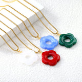 26.7mm Resin White/Red/Blue/Yellow/Coffee/Pink/Peacock Blue/Peacock Green Wreath Pendant 2.0 Square Pearl Chain*40+5cm+6mm Round Plaque Necklace GOLDEN