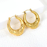 Hollow fat oval three-section striped gold-colored ear clips 30.4mm