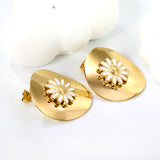 27.2*29mm oval piece with 14.6mm white oil drop daisy stud earrings gold color