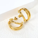 Triple Size C-Shaped Gold Stud Earrings 3*17*24.7mm