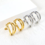 Triple Size C-Shaped Gold Stud Earrings 3*17*24.7mm