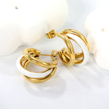 Wire 3*W16*H20mm Triple C-shaped with center white/black/pink/mint green drop earrings gold color