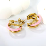 Wire 3*W16*H20mm Triple C-shaped with center white/black/pink/mint green drop earrings gold color