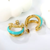 Wire 3*W16*H20mm Triple C-shaped with center white/black/pink/mint green drop earrings gold color