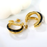 Wire 3*W16*H20mm Triple C-shaped with center white/black/pink/mint green drop earrings gold color