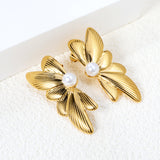 15.7*39.5mm Butterfly Wings with 1 6mm Round White Pearl Stud Earrings